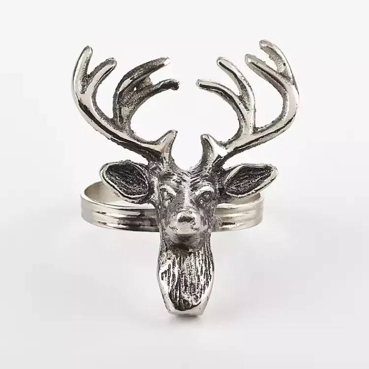 Kirklands Home Table Linens|Reindeer Head Napkin Rings, Set of 4 Silver