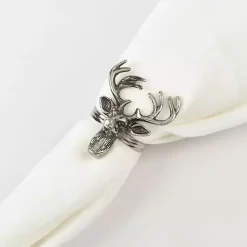 Kirklands Home Table Linens|Reindeer Head Napkin Rings, Set of 4 Silver