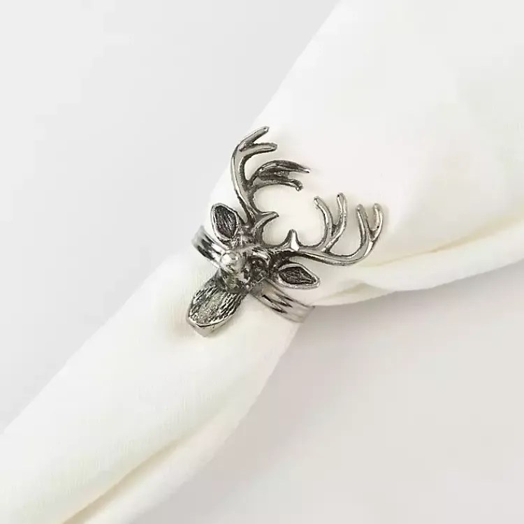 Kirklands Home Table Linens|Reindeer Head Napkin Rings, Set of 4 Silver