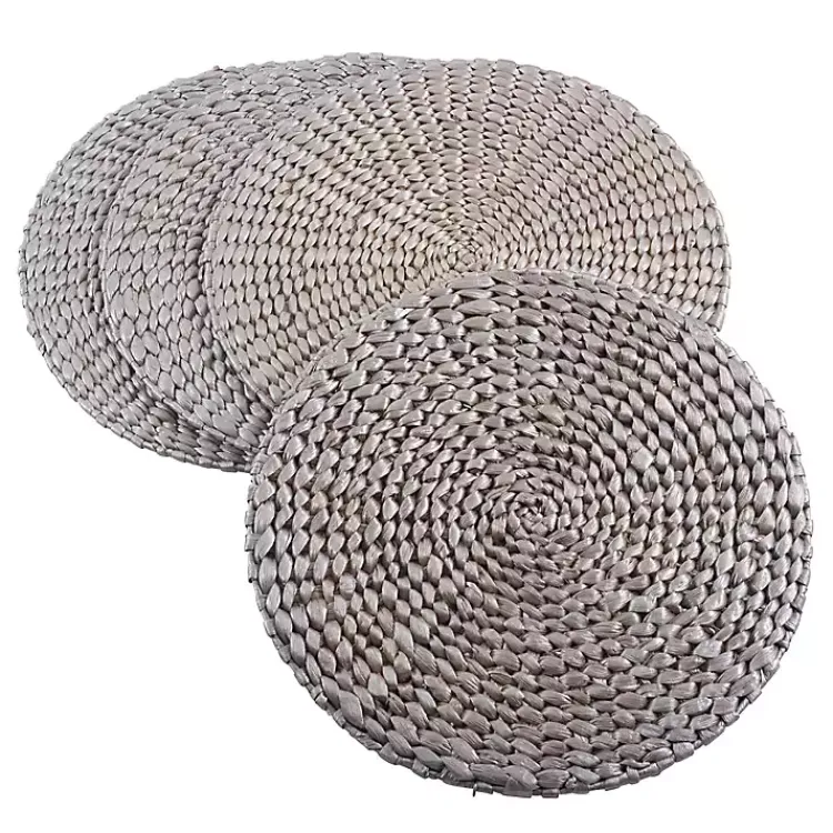 Kirklands Home Table Linens|Round Woven Rattan Placemats, Set of 4 Silver