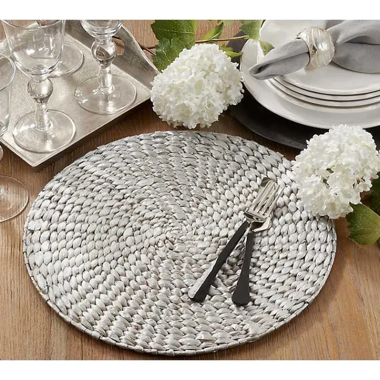 Kirklands Home Table Linens|Round Woven Rattan Placemats, Set of 4 Silver