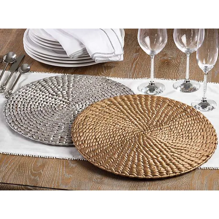 Kirklands Home Table Linens|Round Woven Rattan Placemats, Set of 4 Silver