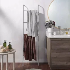 Kirklands Home Bathroom Accessories|Steel 4-Bar Leaning Towel Ladder Silver