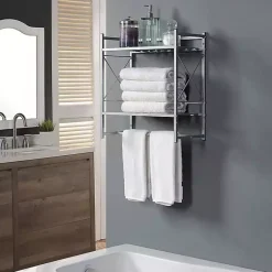 Kirklands Home Bathroom Accessories|2-Tier Utility Shelf Silver
