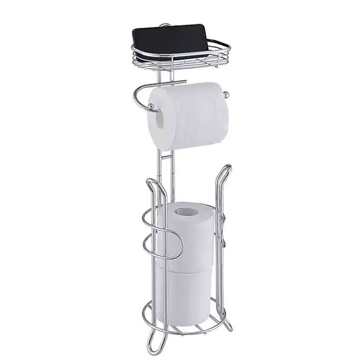 Kirklands Home Bathroom Accessories|Toilet Paper Storage Stand with Basket Silver