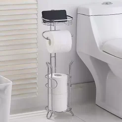 Kirklands Home Bathroom Accessories|Toilet Paper Storage Stand with Basket Silver