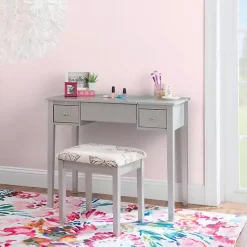 Kirklands Home Dressers & Chests|Silver Virginia Butterfly 2-pc. Vanity Set Gray