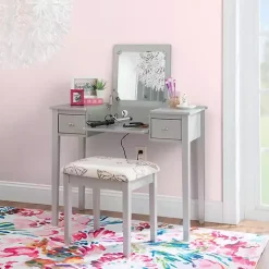 Kirklands Home Dressers & Chests|Silver Virginia Butterfly 2-pc. Vanity Set Gray