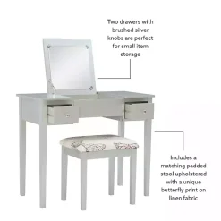 Kirklands Home Dressers & Chests|Silver Virginia Butterfly 2-pc. Vanity Set Gray