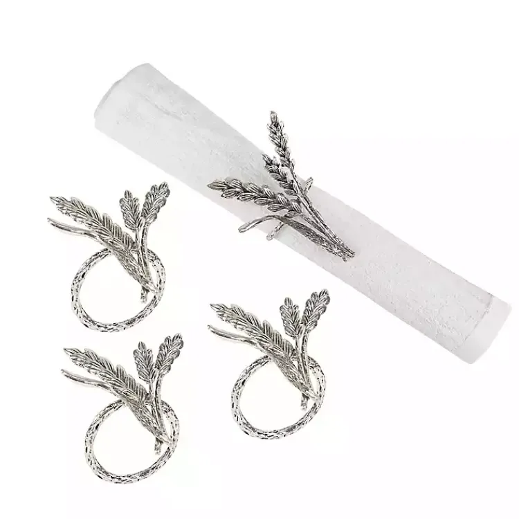 Kirklands Home Kitchen Accessories|Wheat Fall Napkin Rings, Set of 4 Silver