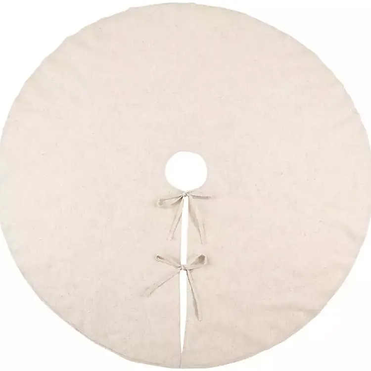 Clearance Simple Beige Linen Blend Tree Skirt, 72 in. Christmas Tree Skirts & Collars