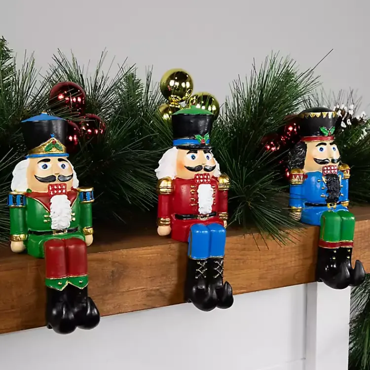 Best Sitting Nutcrackers Stocking Holders, Set of 3 Christmas Stockings & Stocking Holders
