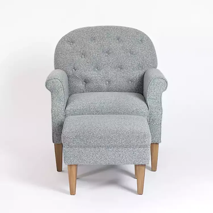 Kirklands Home Accent Chairs|Sky Boucle Tufted Chair & Ottoman Set Blue