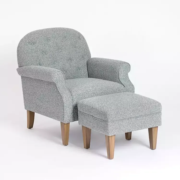 Kirklands Home Accent Chairs|Sky Boucle Tufted Chair & Ottoman Set Blue