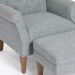Kirklands Home Accent Chairs|Sky Boucle Tufted Chair & Ottoman Set Blue