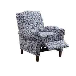 Kirklands Home Accent Chairs|Sky Fretwork Upholstered High Back Recliner Blue