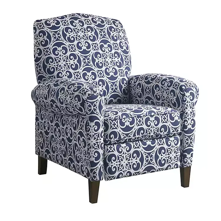 Kirklands Home Accent Chairs|Sky Fretwork Upholstered High Back Recliner Blue