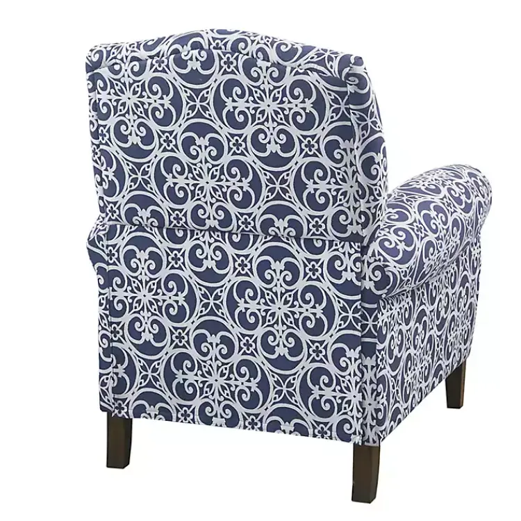 Kirklands Home Accent Chairs|Sky Fretwork Upholstered High Back Recliner Blue