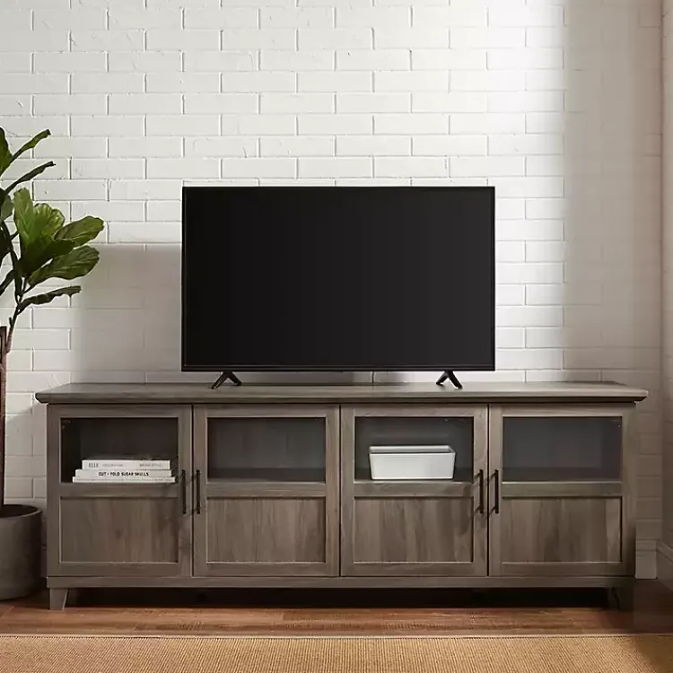 Kirklands Home Tv Stands & Media Consoles|Slate Glass Paneled Door TV Stand Gray