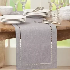 Kirklands Home Table Linens|Slate Hemstitch Border Table Runner Gray