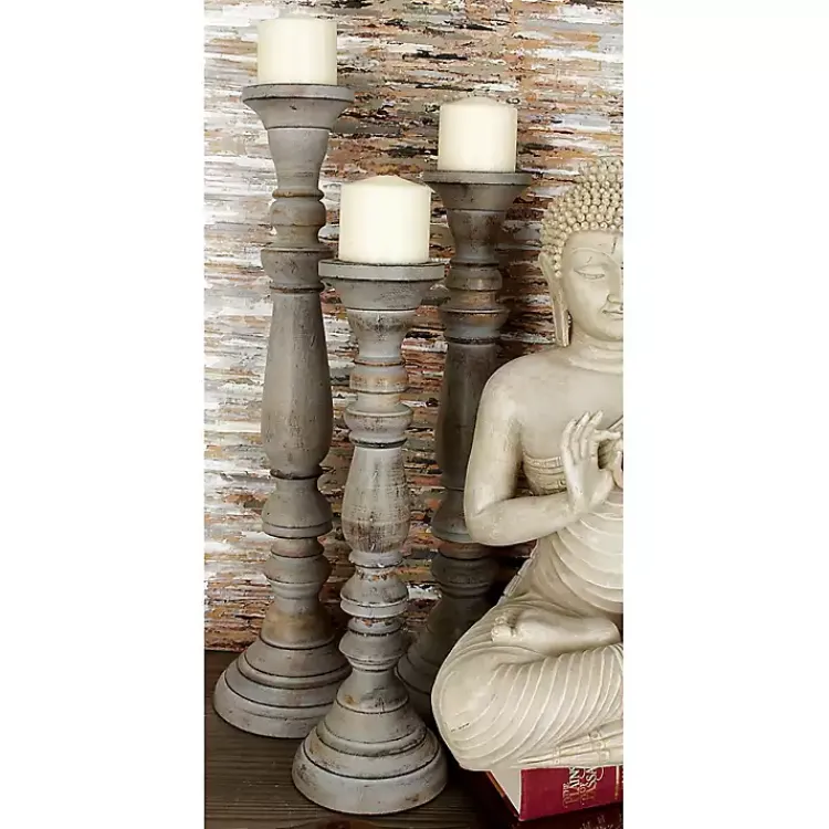 Sale Slate Rustic Mango Wood 3-pc. Candle Holder Set Candle Holders