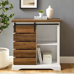 Kirklands Home Cabinets & Sideboards|Slatted Sliding Barn Door White and Oak Cabinet Brown