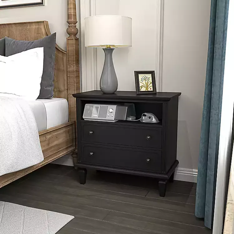 Kirklands Home Nightstands|Smooth 2-Drawer Wood Nightstand Black