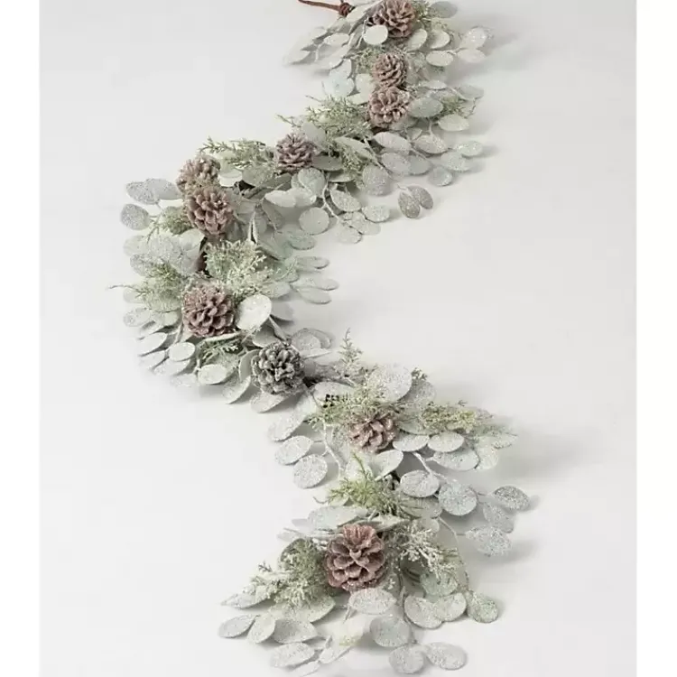 Hot Snow Dusted Eucalyptus and Pinecone Garland Christmas Arrangements & Garland