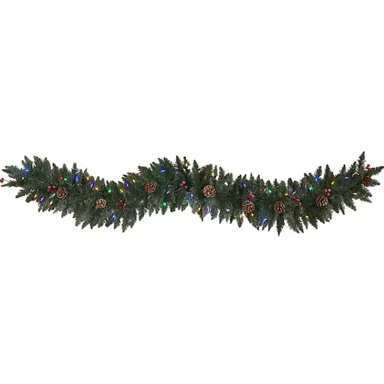Hot Snow Dusted Pine Cone and Berries LED Garland Christmas Arrangements & Garland