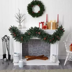 Hot Snow Dusted Pine Cone and Berries LED Garland Christmas Arrangements & Garland