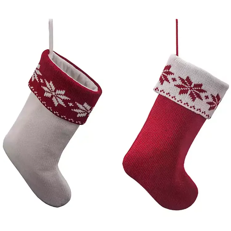 Outlet Snowflake Border Christmas Stockings, Set of 2 Christmas Stockings & Stocking Holders