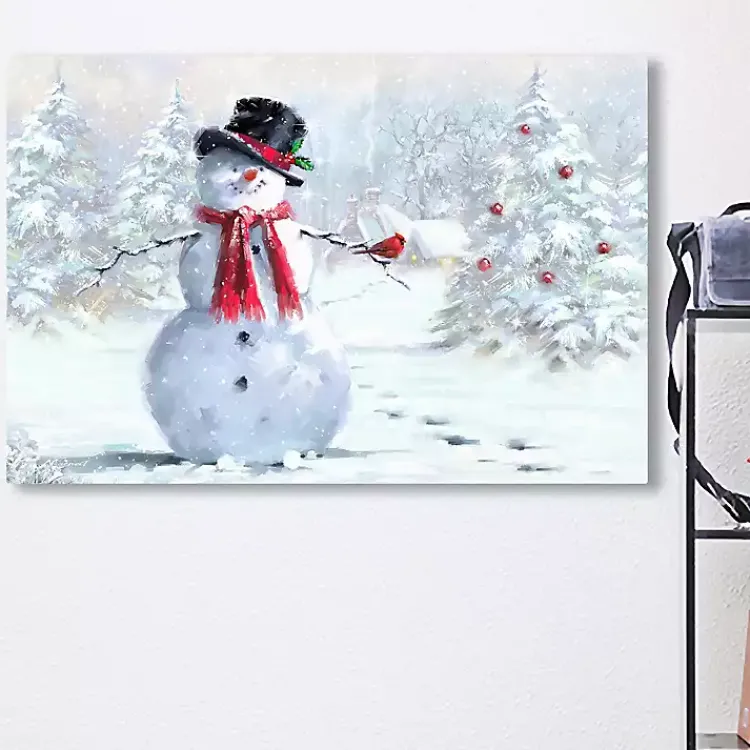 Sale Snowman and Cardinal Canvas Art Print Christmas Art & Wall Decor