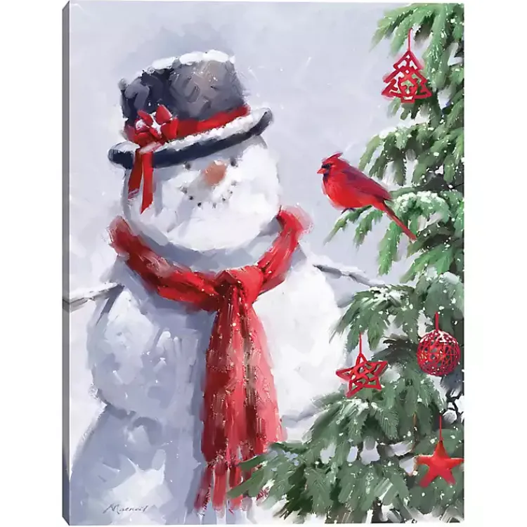 Clearance Snowman and Cardinal Canvas Art Print Christmas Art & Wall Decor