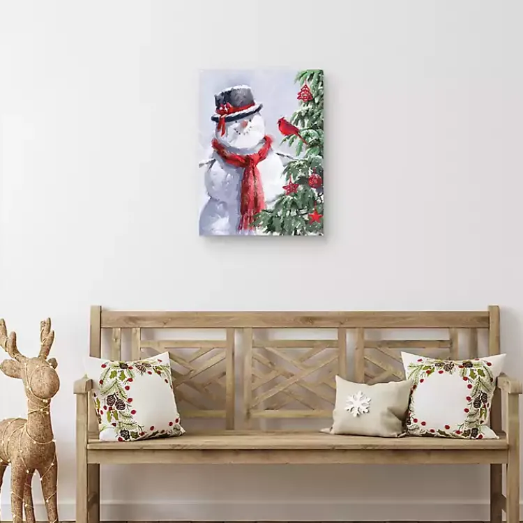 Clearance Snowman and Cardinal Canvas Art Print Christmas Art & Wall Decor