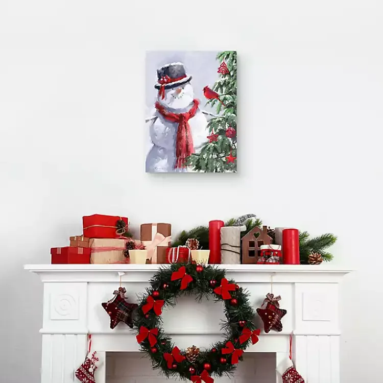 Clearance Snowman and Cardinal Canvas Art Print Christmas Art & Wall Decor