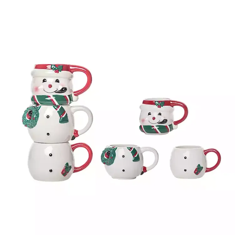 Sale Snowman Ceramic Stacking Mugs, Set of 3 Christmas Dining & Entertaining