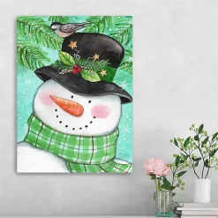 Sale Snowman Holly with Bird Canvas Christmas Art Print Christmas Art & Wall Decor