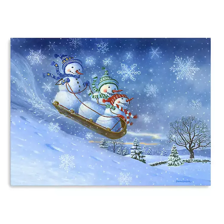 Online Snowman Sledding Canvas Christmas Art Print Christmas Art & Wall Decor