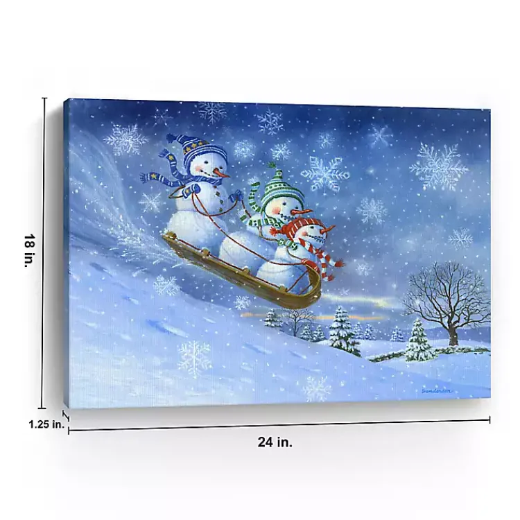 Online Snowman Sledding Canvas Christmas Art Print Christmas Art & Wall Decor