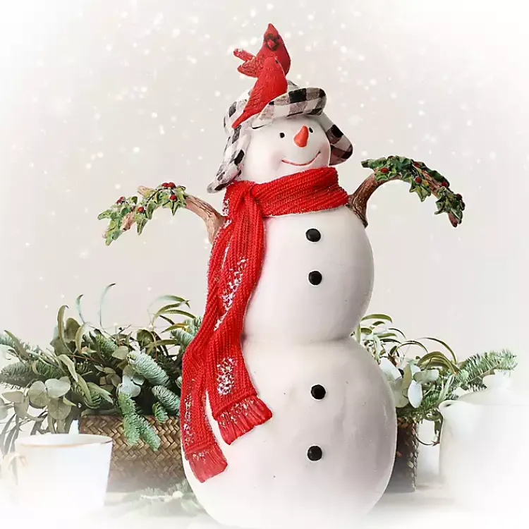 Snowman with Cardinals Statue Christmas Decorations
