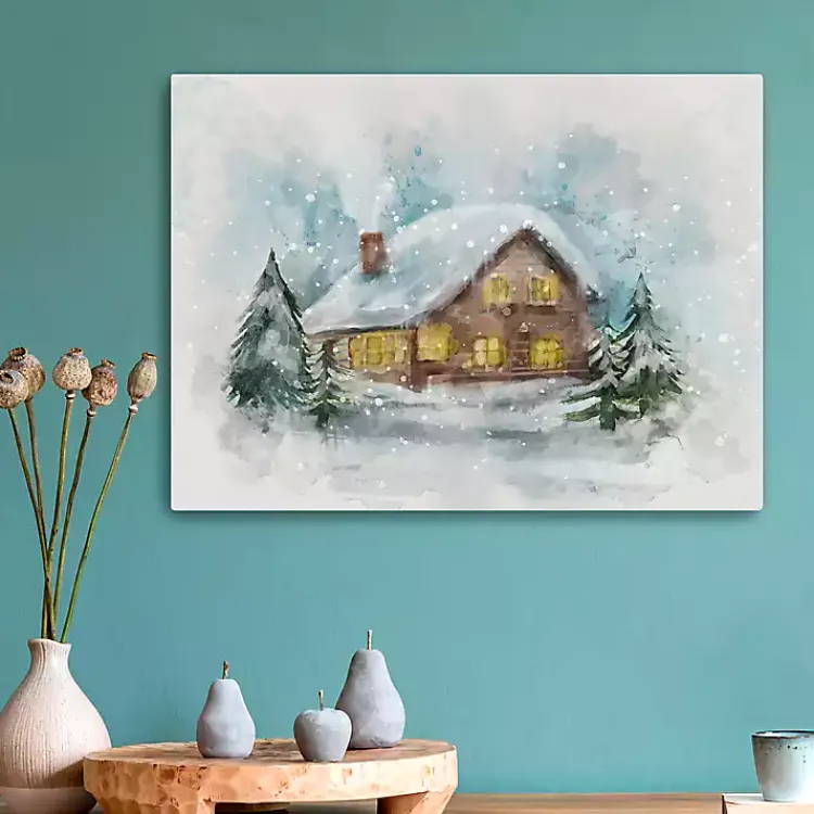 New Snowy Cabin Canvas Art Print Christmas Art & Wall Decor