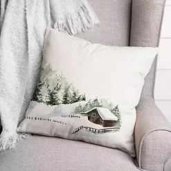 Sale Snowy Cabin Christmas Pillow Christmas Pillows