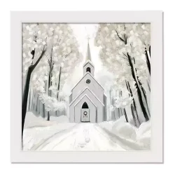 Snowy Church Framed Canvas Art Print Christmas Art & Wall Decor