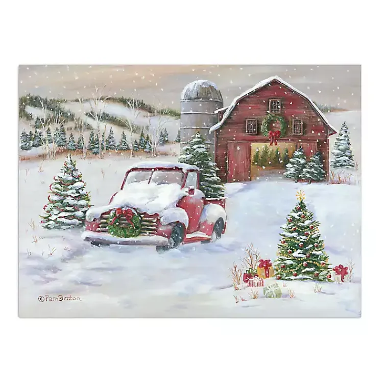 Best Snowy Farm with Truck Christmas Canvas Art Print Christmas Art & Wall Decor