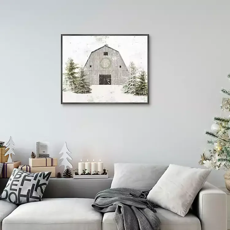 Snowy Barn Christmas Canvas Art Print Christmas Art & Wall Decor