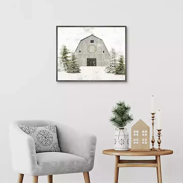 Snowy Barn Christmas Canvas Art Print Christmas Art & Wall Decor