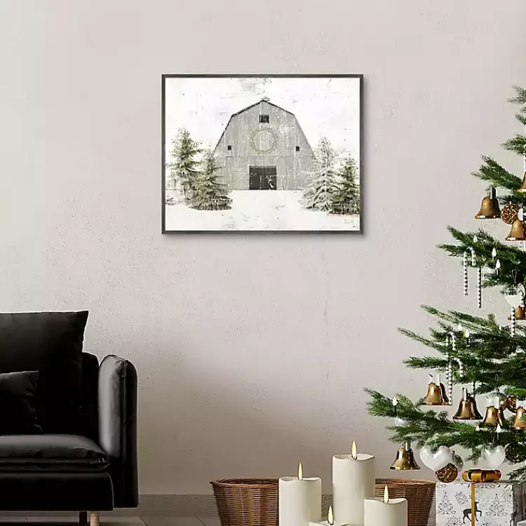 Snowy Barn Christmas Canvas Art Print Christmas Art & Wall Decor