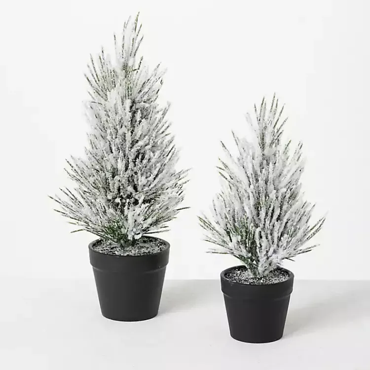 Best Snowy Potted Mini Pine Trees, Set of 2 Christmas Arrangements & Garland