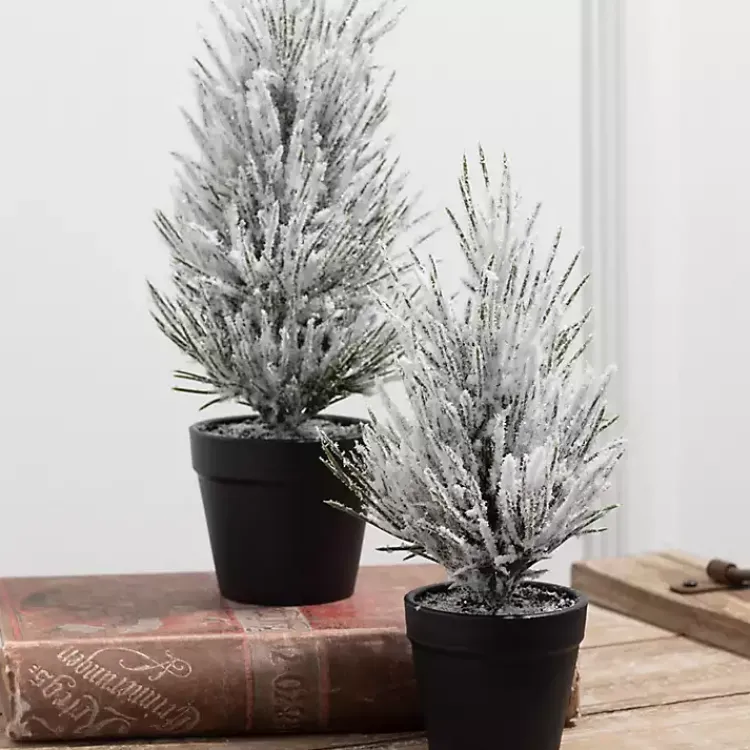 Best Snowy Potted Mini Pine Trees, Set of 2 Christmas Arrangements & Garland