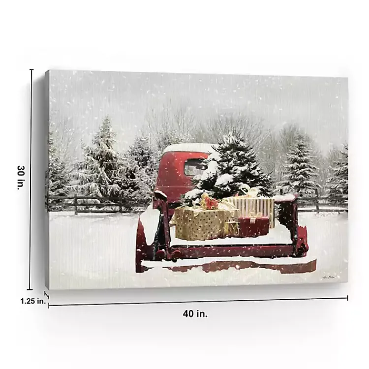Clearance Snowy Presents and Red Truck Canvas Art Print Christmas Art & Wall Decor